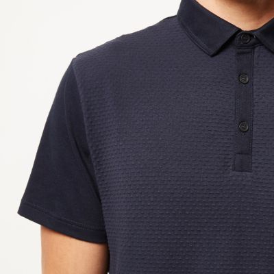 Navy dotty texture front polo shirt